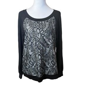 Trina Turk Women’s Black Lace‎ Sweatshirt Top Small Whimsigoth Casual Elegance